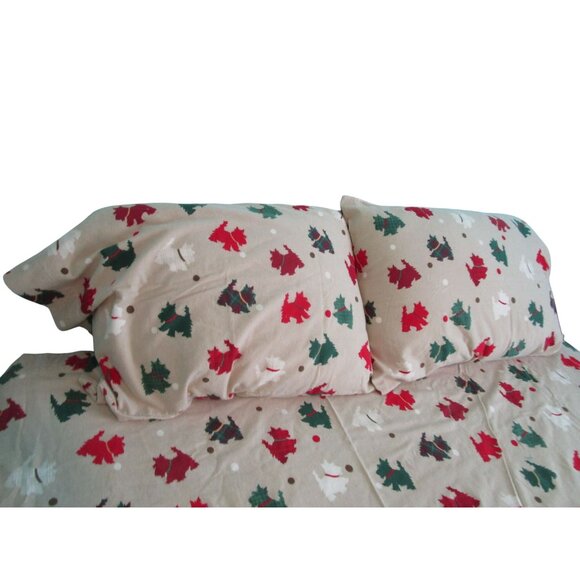 Martha Stewart Collection Queen Flannel Sheet Set Christmas Plaid Scotty Dog - Picture 3 of 16